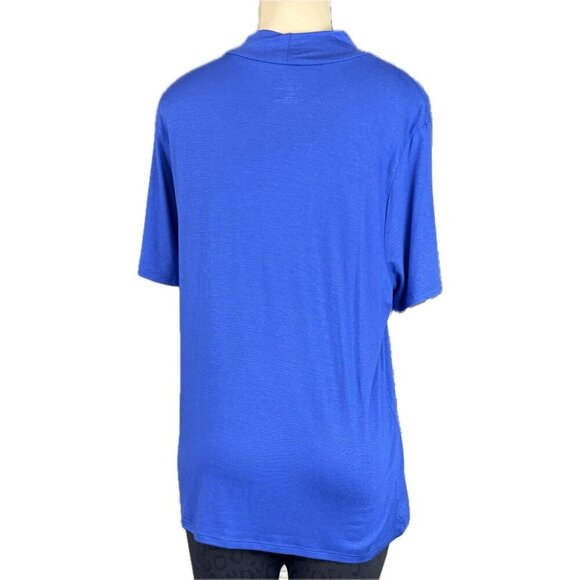 Lane Bryant 14/16-XL Solid Royal Blue Mock Neck Modal Blend Short Sleeve Top - Picture 4 of 6